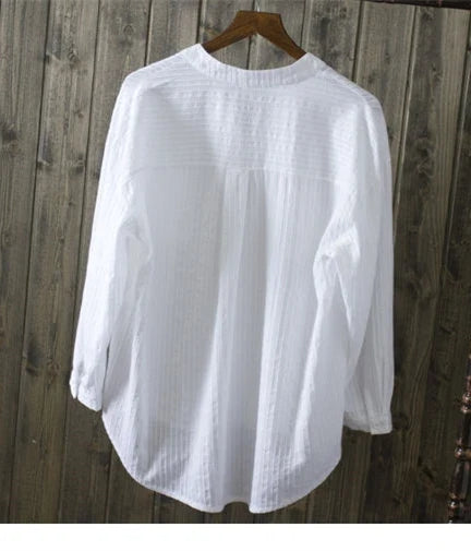 100% cotton white blouse women shirt spring summer elegant V-Neck ladies tops haut femme blusa womens tops and blouses