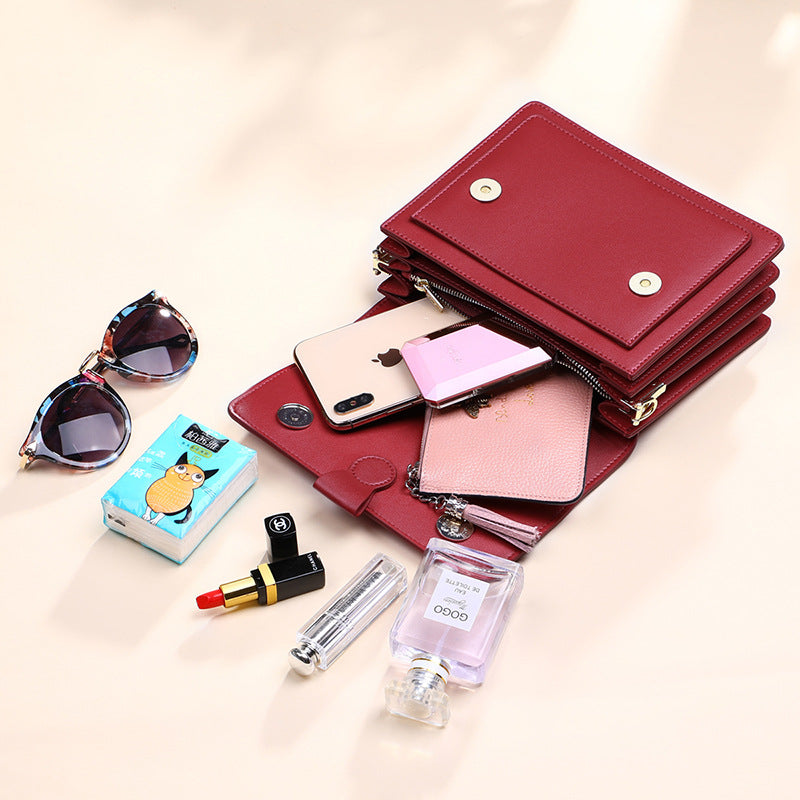 Small genuine leather handbags casual shoulder bag square shape crossbody