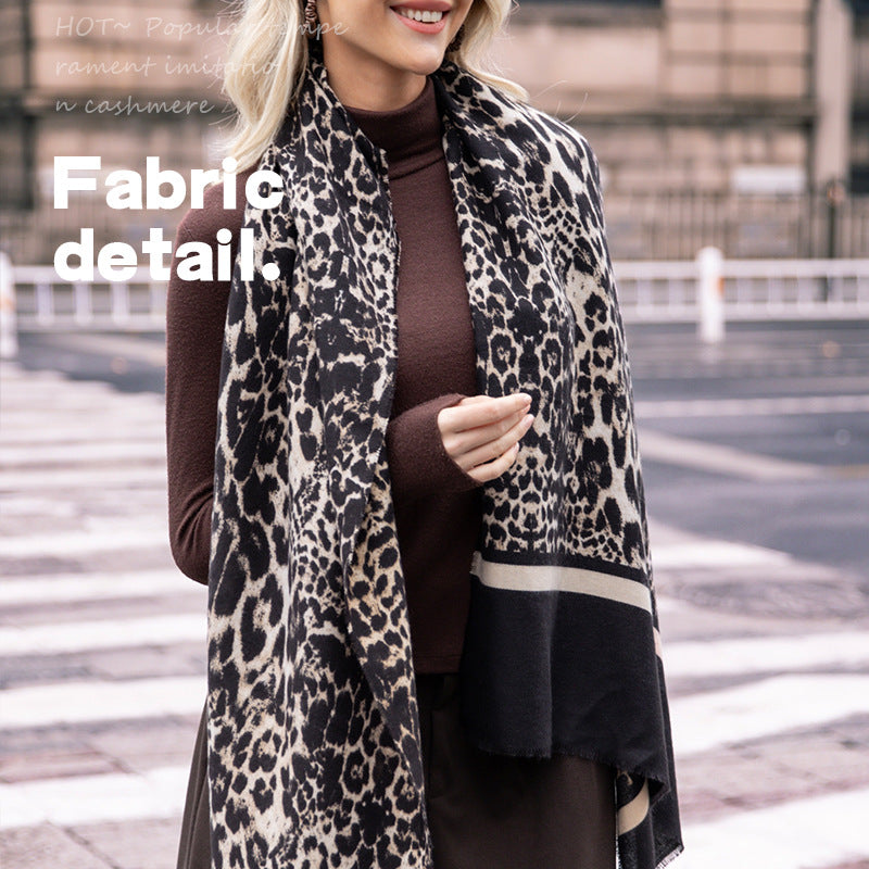 Leopard Print Artificial Cashmere Scarf Women's Warm Scarf Winter
