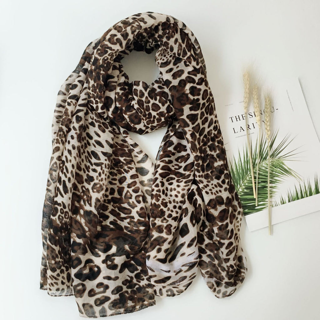 Summer Scarves for Women Lightweight Leopard Print Hawaiian Wrap Beach Shawl Voile Head Scarf Leopard Print scarf