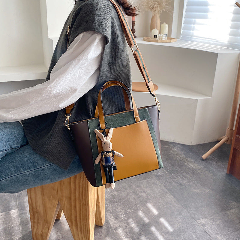 Women's Vegan Leather Tote Bag | Contrast Patchwork Crossbody Bag