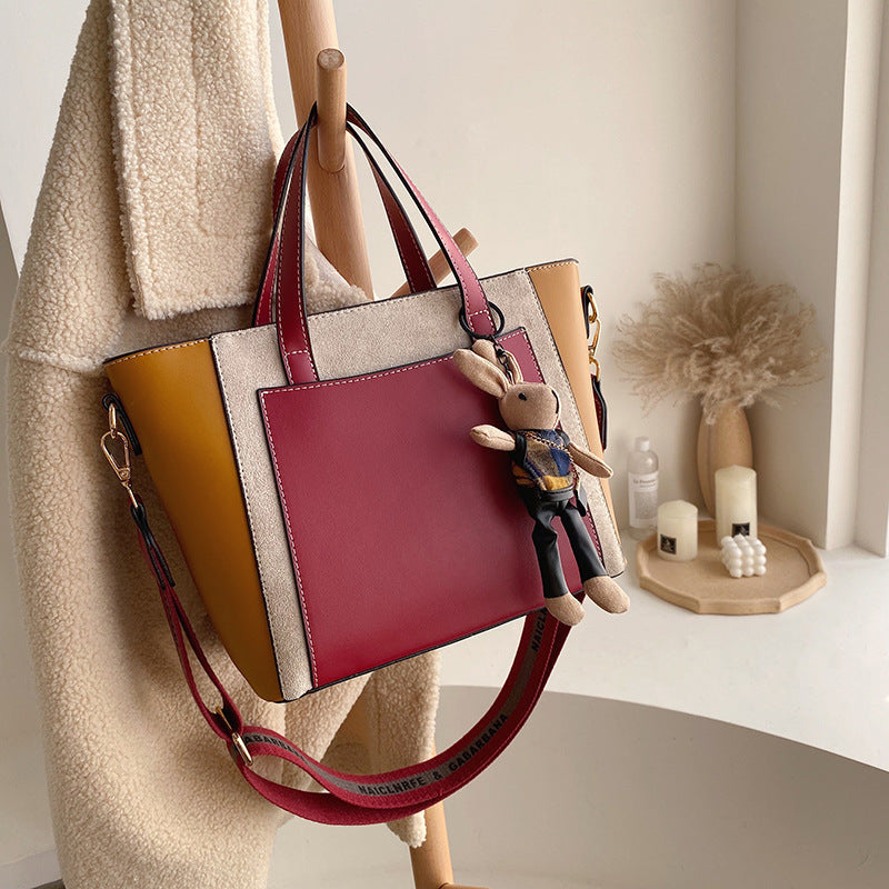 Women's Vegan Leather Tote Bag | Contrast Patchwork Crossbody Bag