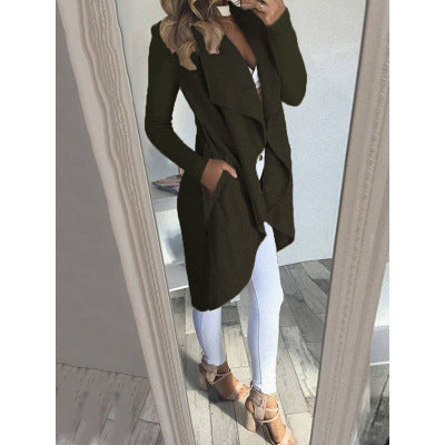 Slim long trench coat with solid lapel