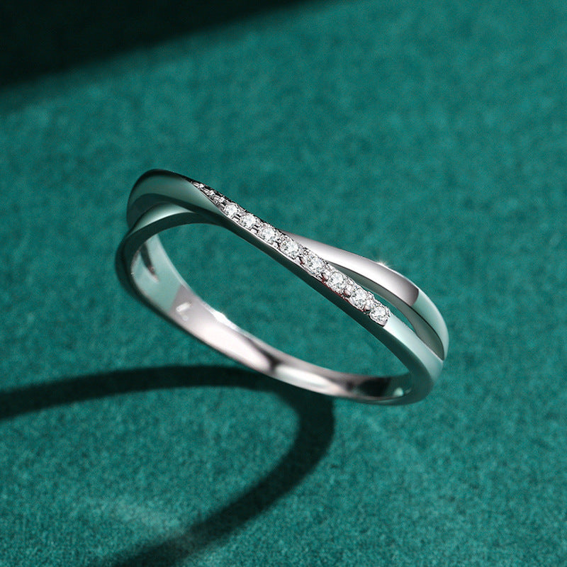 S925 Sterling Silver Cross Line Female Ring Simple