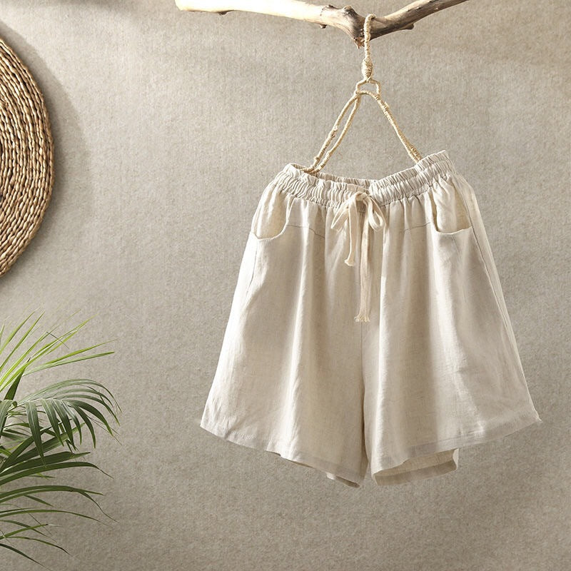 Cotton Linen Shorts for Women Loose Pants Retro Casual SHT08210501