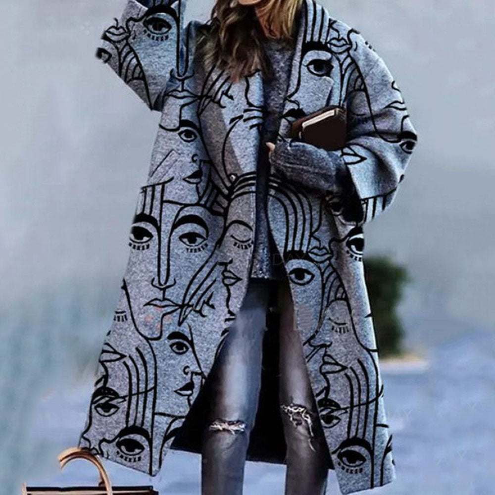 Women's Color Matching Plaid Long-sleeved Coat