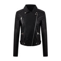 PU Women's Short Leather Oblique Pull Slim Motorcycle Clothing Washed Leather Jacket