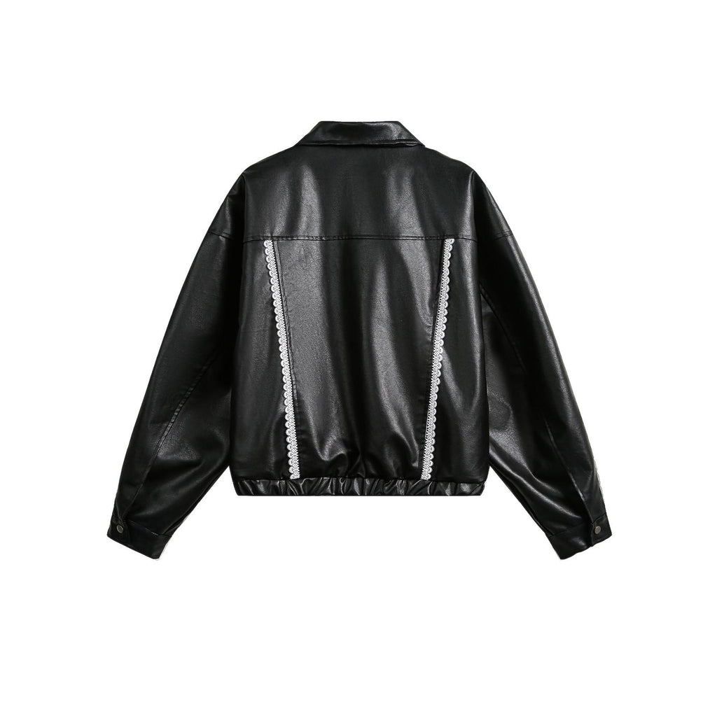 Women's Street Black Lace Love Number Embroidered Lapel Jacket