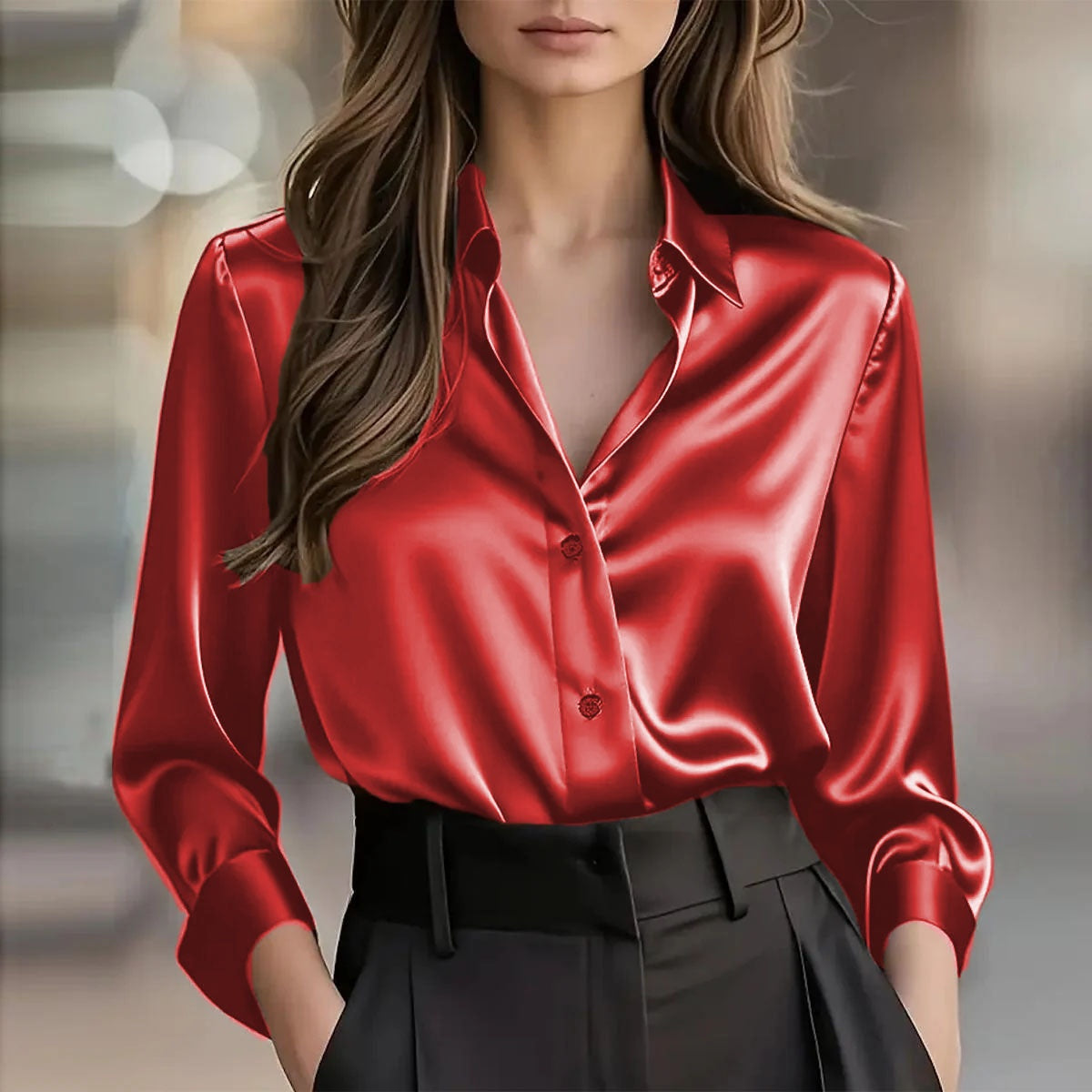 Elegant Satin Long Sleeve Blouse For Women Button-Up Collar Shirt Perfect For Casual Professional Business Work Wear Women's Clothing