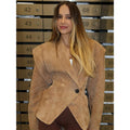 Solid Color Suede Lapel And Waist Tight Slim-fitting Patchwork Jacket