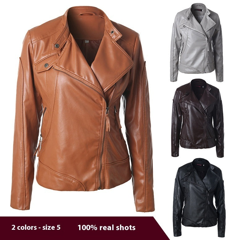 Stand Collar Side Zipper Leather Coat Motorcycle Jacket