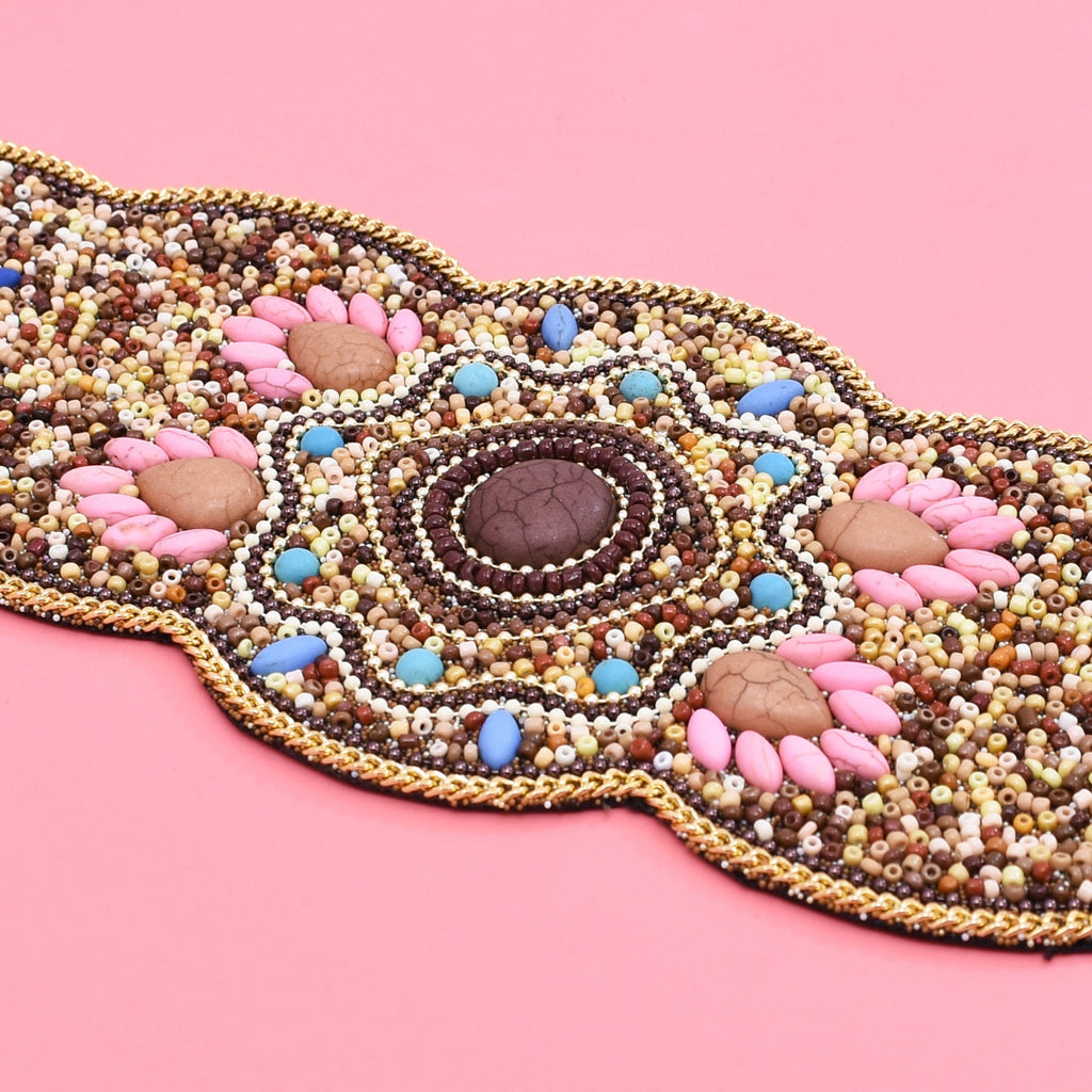 Beaded And Pressed Imitation Turquoise Elastic Waistband For Clothing Belt