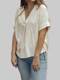 Women Johnny Collar Half Sleeve Blouse