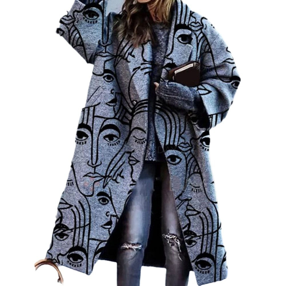 Women's Color Matching Plaid Long-sleeved Coat