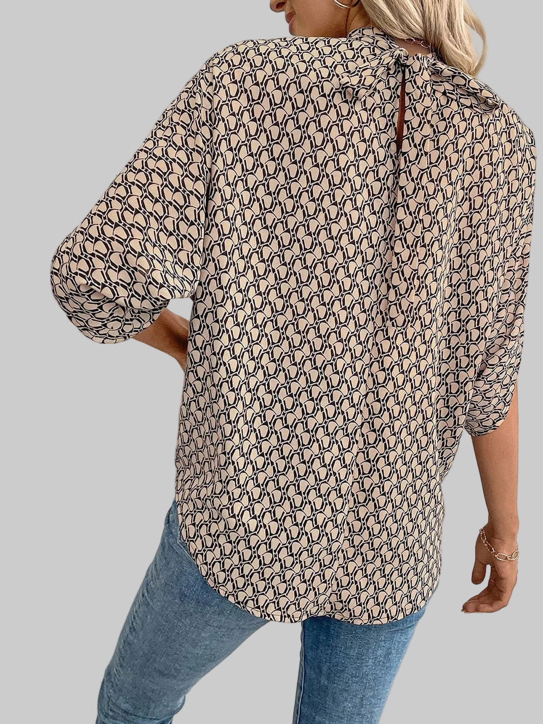 Women Tie Back Slit Half Sleeve Blouse