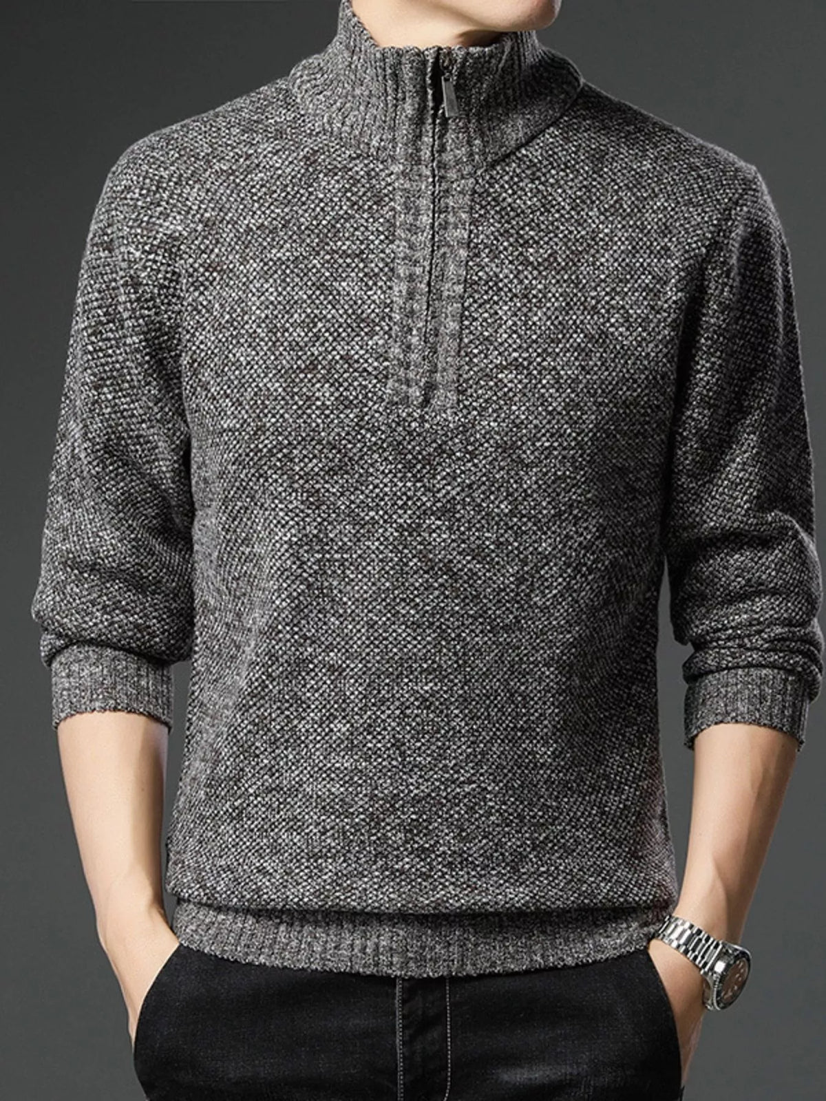 Men's Plus Size Half-Zip Knitted Pullover Sweater