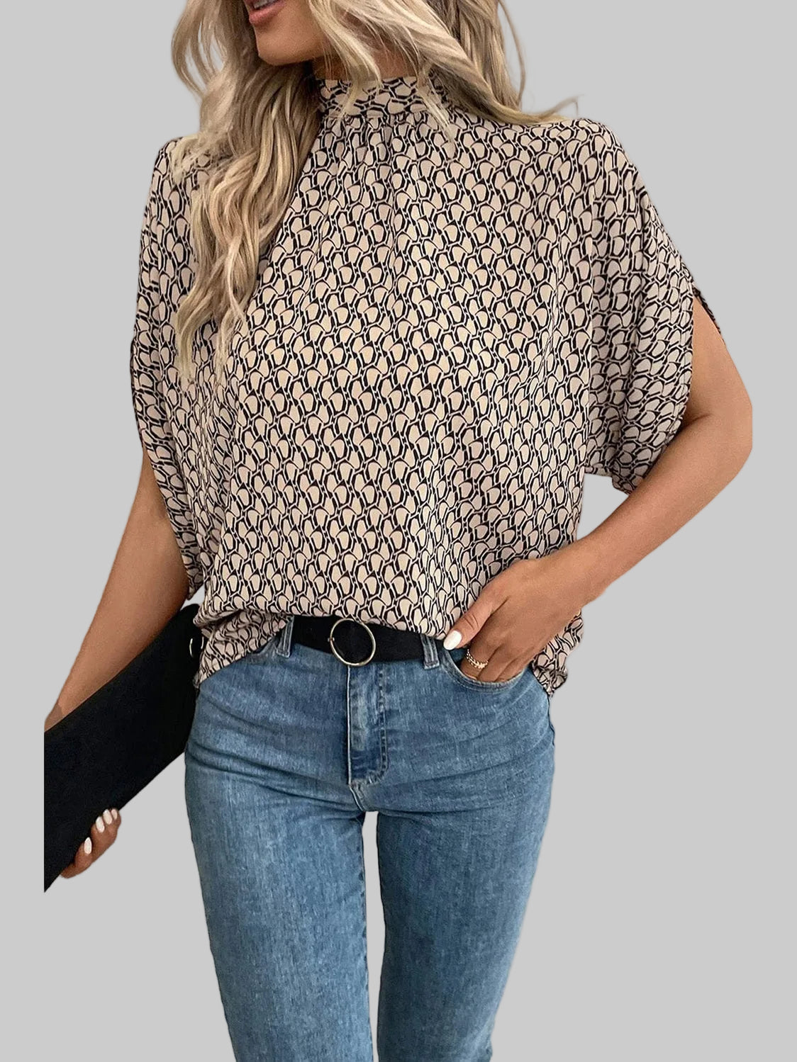Women Tie Back Slit Half Sleeve Blouse