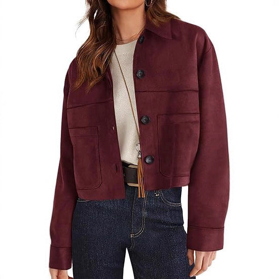 European And American Style Women Faux Suede Short Jacket Casual Lightweight Autumn Fashion