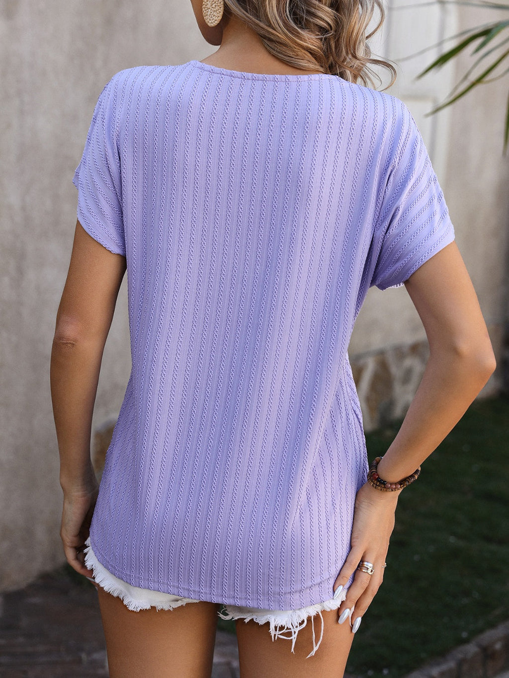 Women Textured Surplice Short Sleeve Blouse