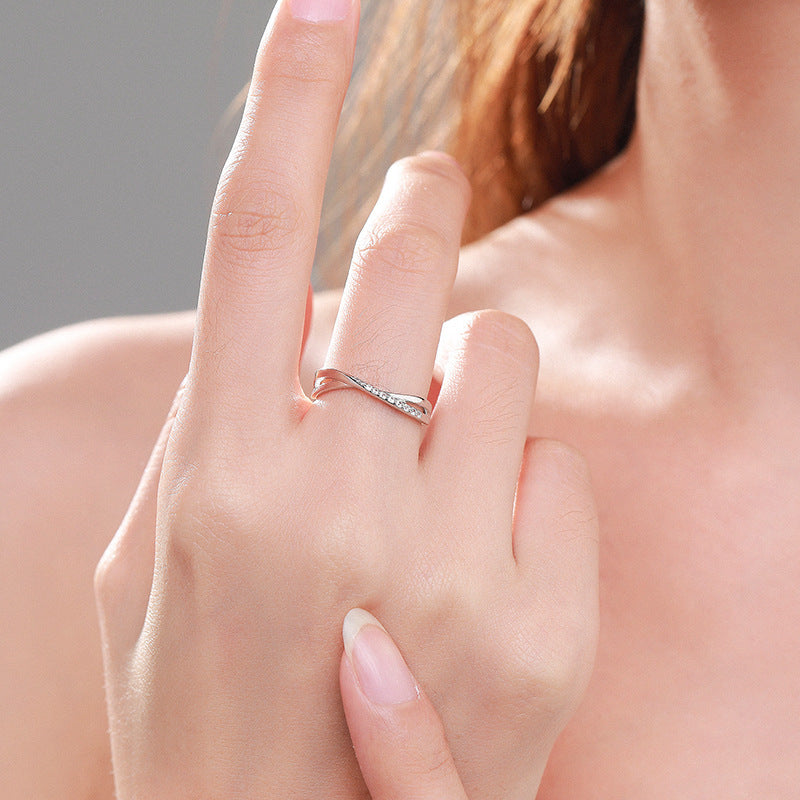 S925 Sterling Silver Cross Line Female Ring Simple