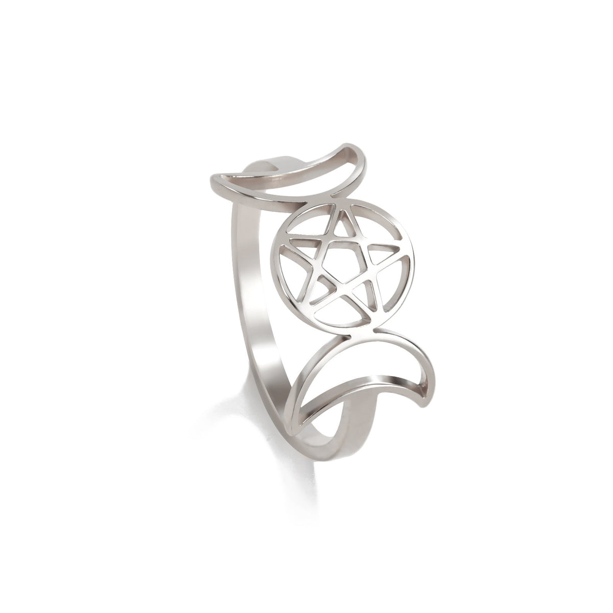 Temperament Wild Couple Ornament Double Moon Pentagram Stainless Steel Ring