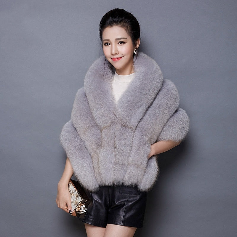 Autumn And Winter New Fox Fur Silver Fox  Fur Coat Shawl Cape Female