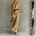 Women's Belted Long-Sleeve Shirt Dress with Asymmetric Skirt