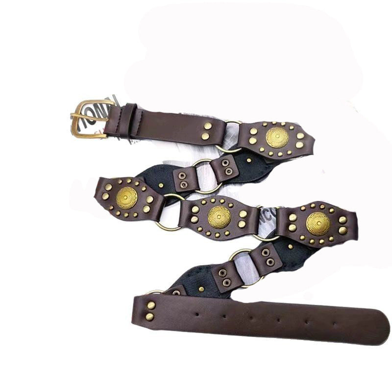 American Vintage Belt Women's Rivet Brown Leather