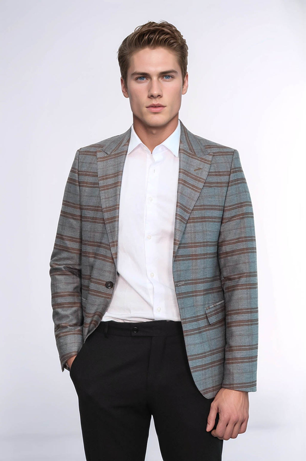 Checked Slim-Fit Brown Men Blazer - Wessi