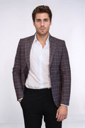 Slim-Fit Checked Burgundy Men Blazer - Wessi