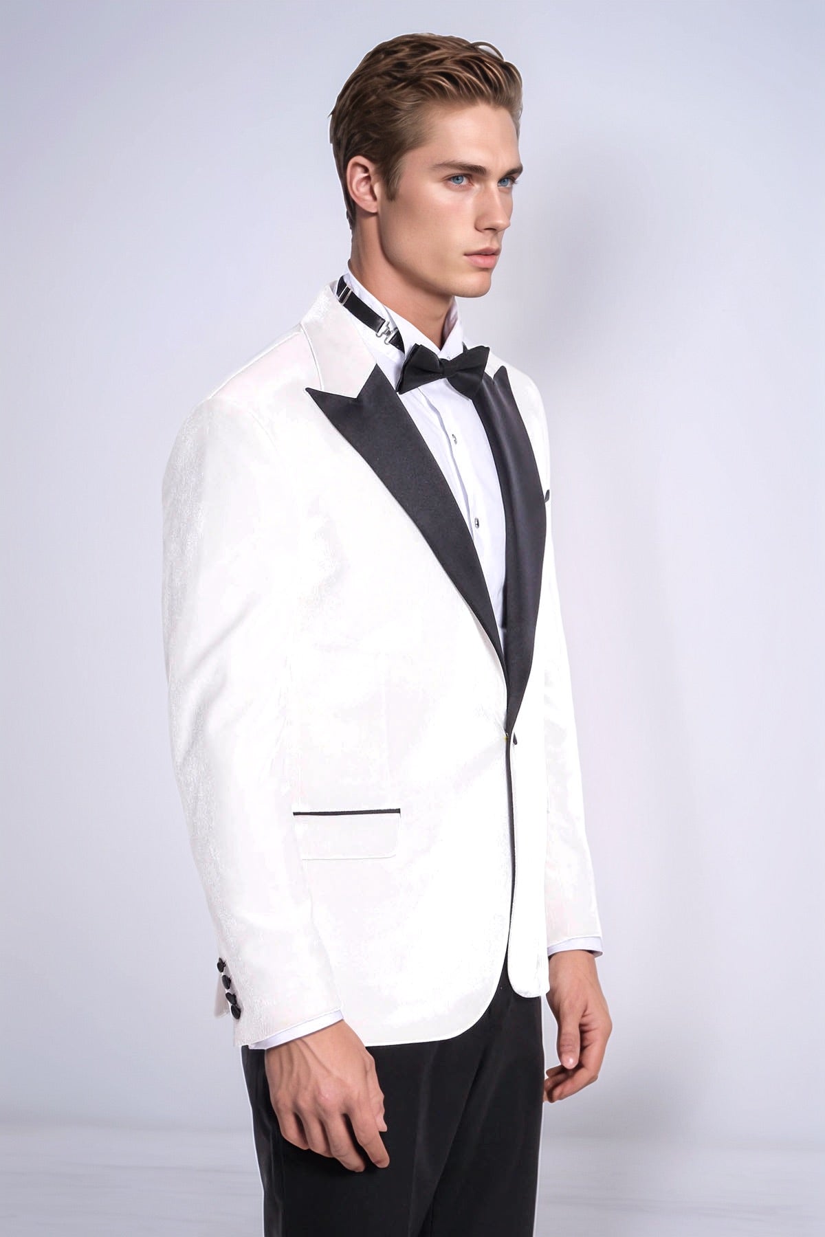 Velvet Slim Fit White Men Tuxedo Jacket - Wessi