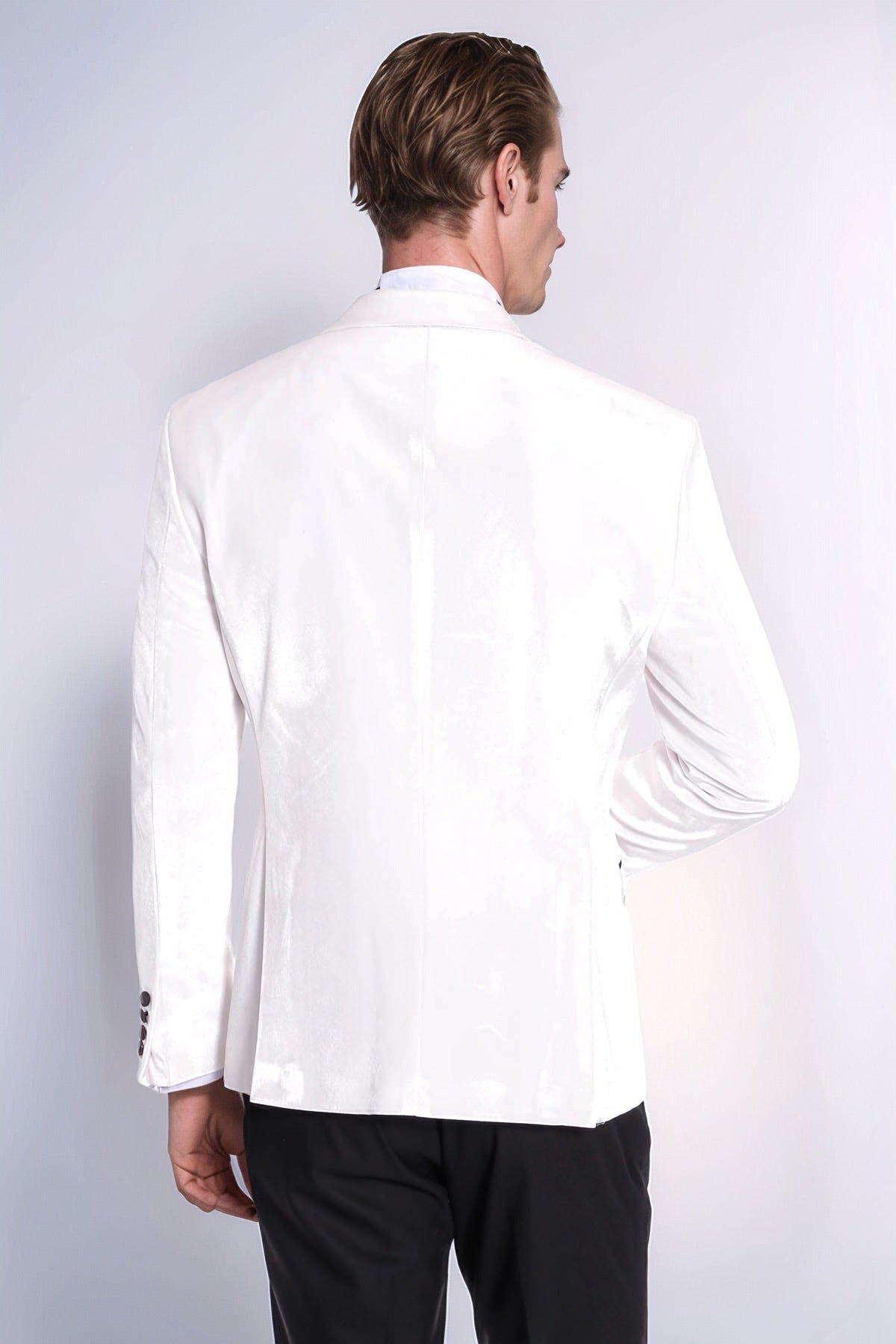 Velvet Slim Fit White Men Tuxedo Jacket - Wessi