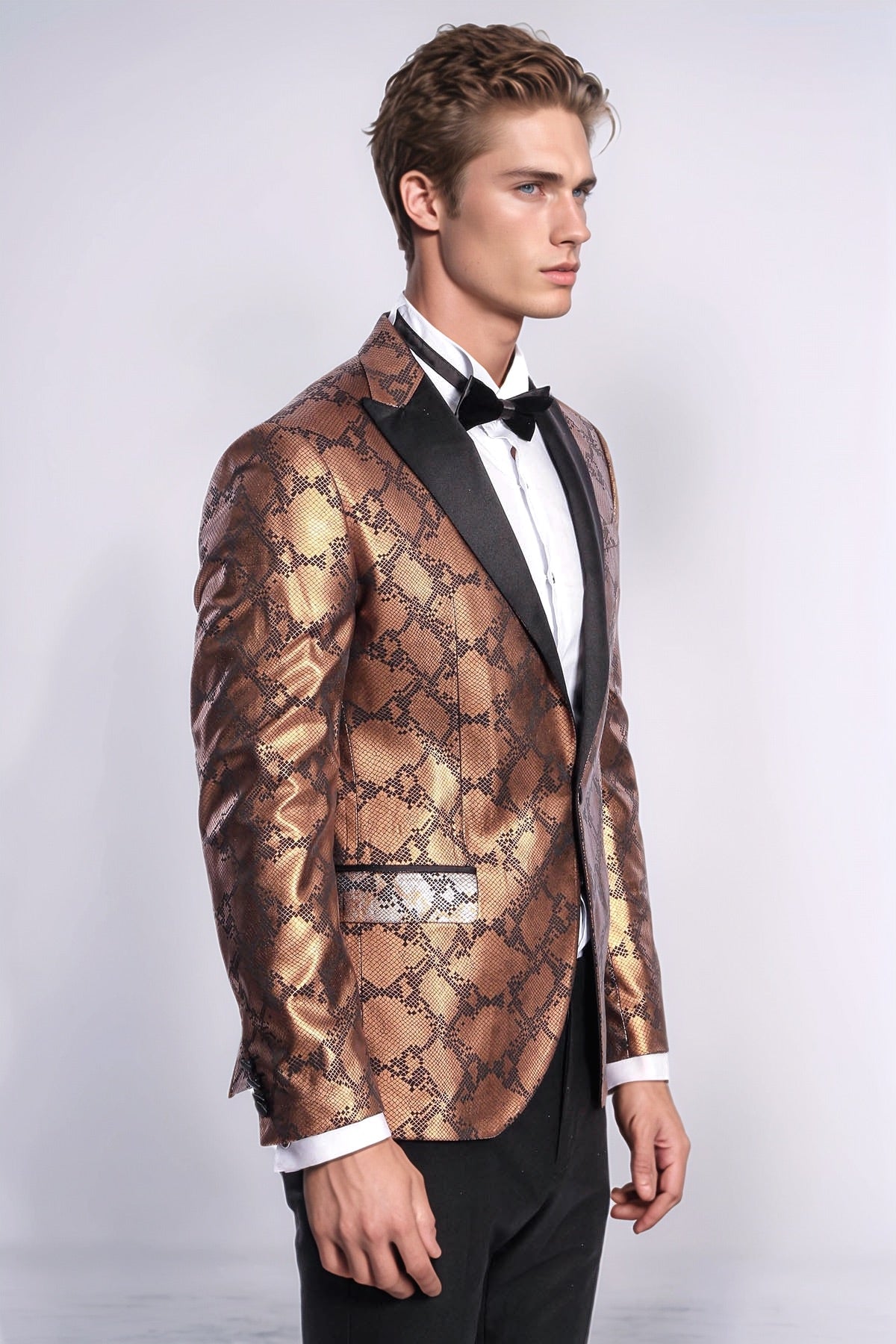 Patterned Slim Fit Brown Men Stage Tuxedo Blazer - Wessi