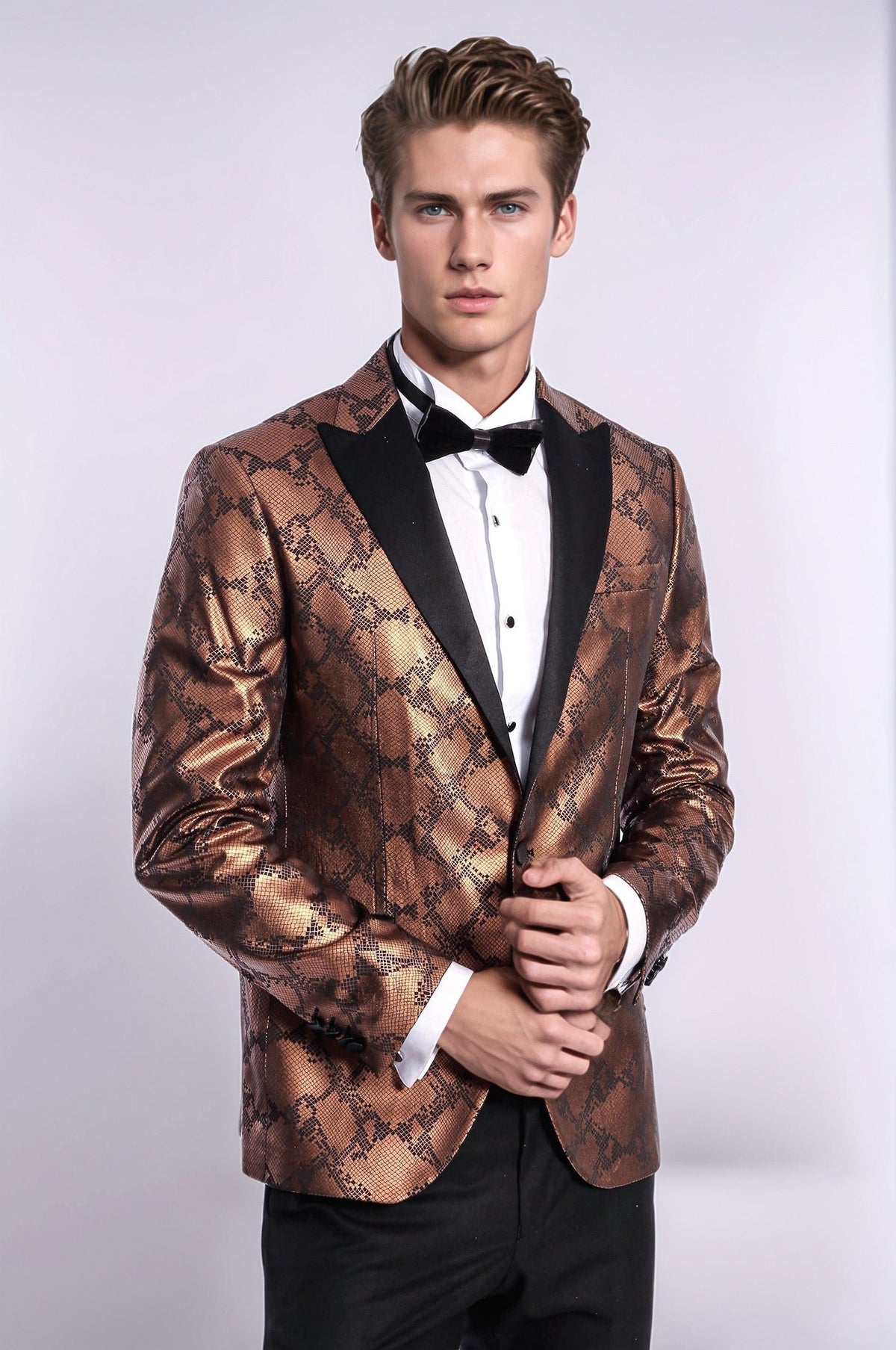 Patterned Slim Fit Brown Men Stage Tuxedo Blazer - Wessi