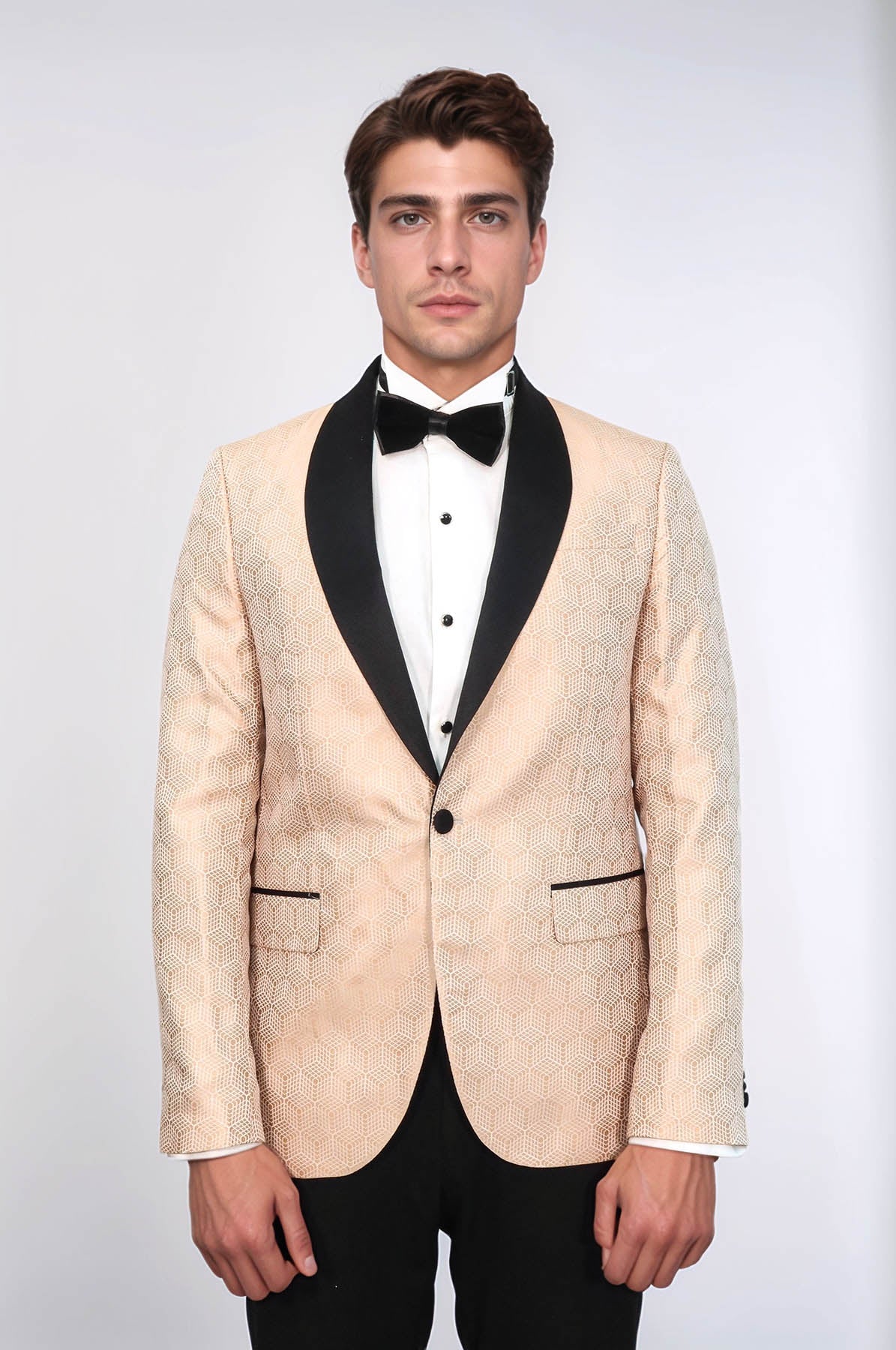 Pentagon Patterned Shawl Lapel Cream Men Dinner Jacket - Wessi