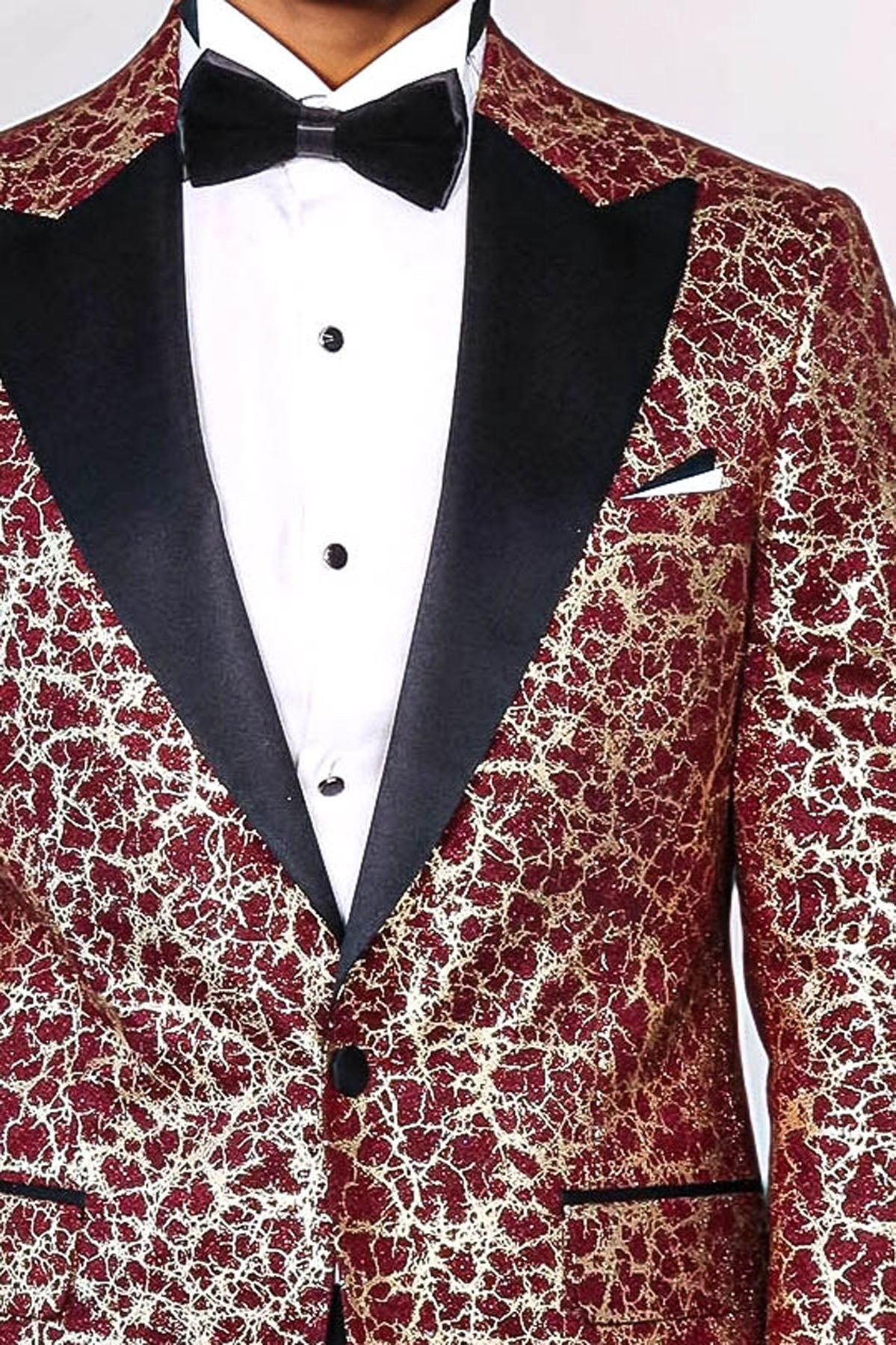 Root Pattern Peak Lapel Burgundy Men Party Blazer - Wessi