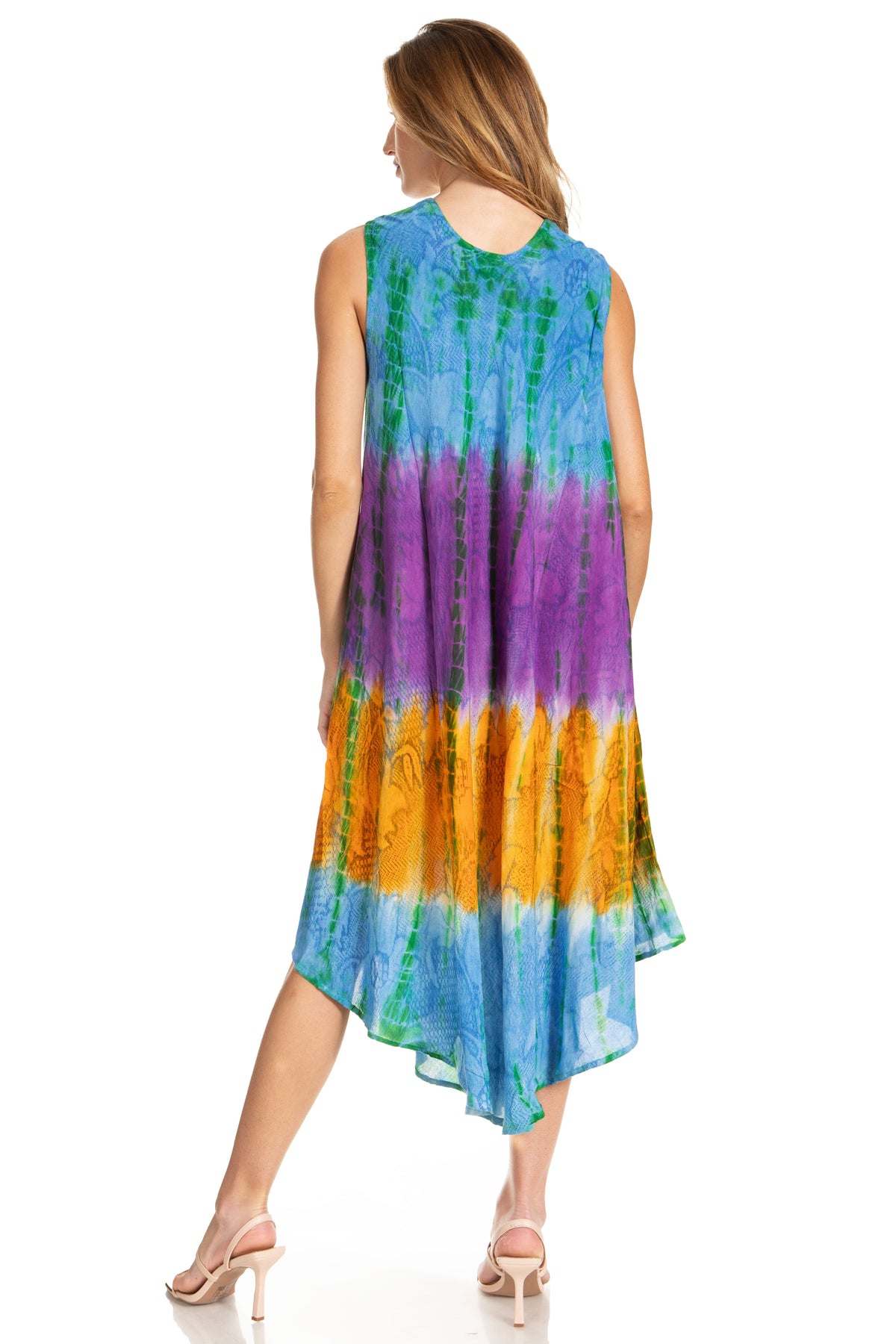 Sakkas Ombre Floral Tie Dye Tank Sheath Caftan Rayon Dress