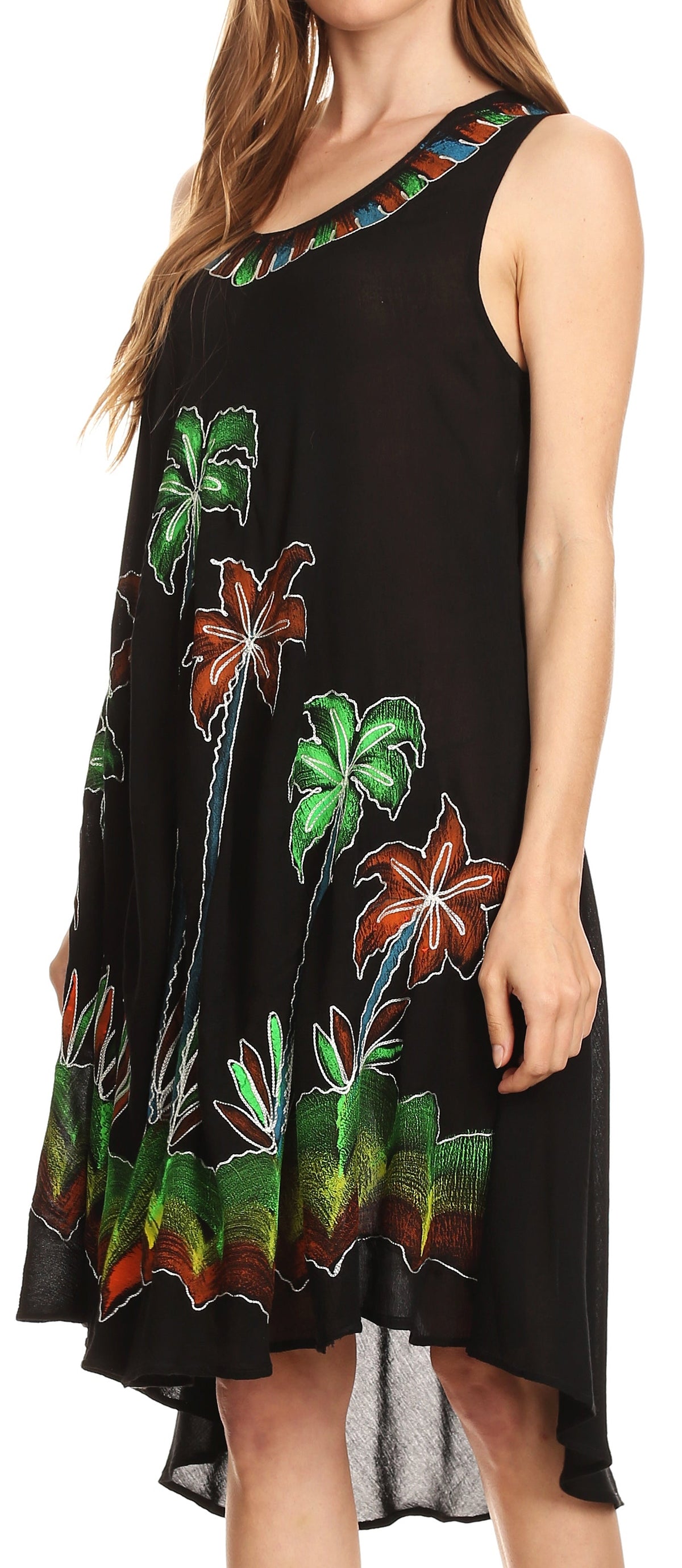 Sakkas Watercolor Palm Tree Tank Caftan Short Dress