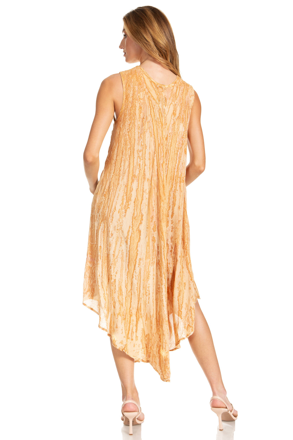 Sakkas Kara Long Draped Sleeveless Marbled Caftan Dress / Cover Up