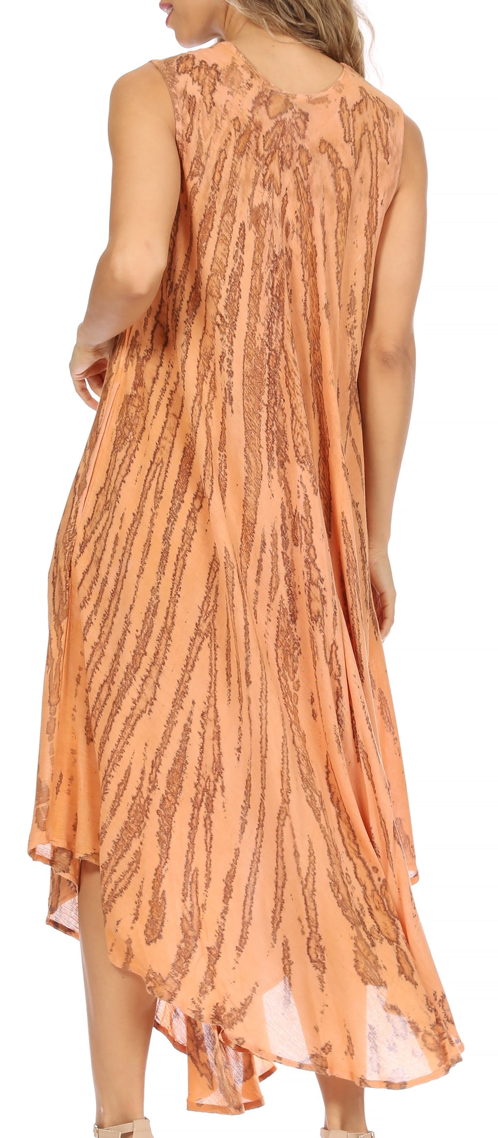 Sakkas Kara Long Draped Sleeveless Marbled Caftan Dress / Cover Up