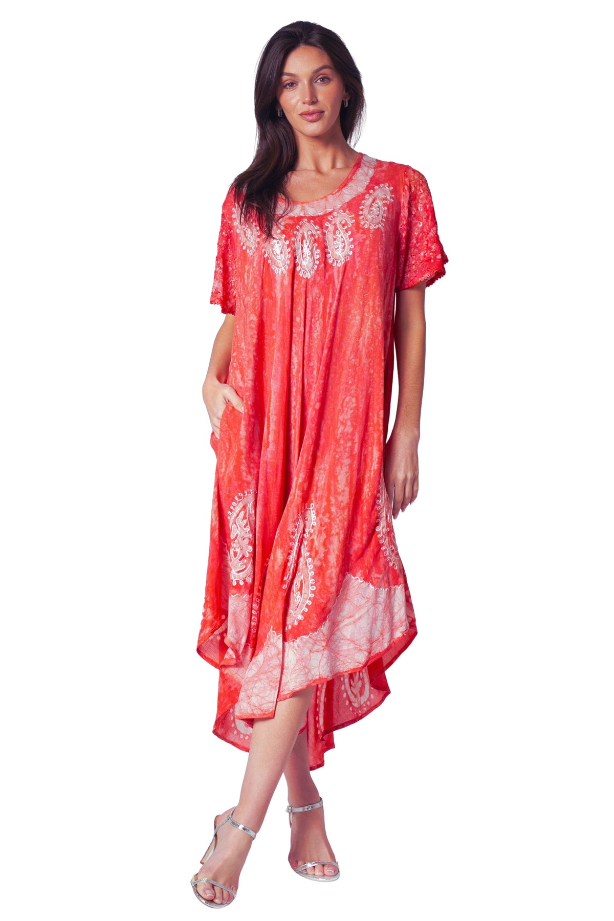 Sakkas  Bree Long Embroidered Cap Sleeve Marbled Dress