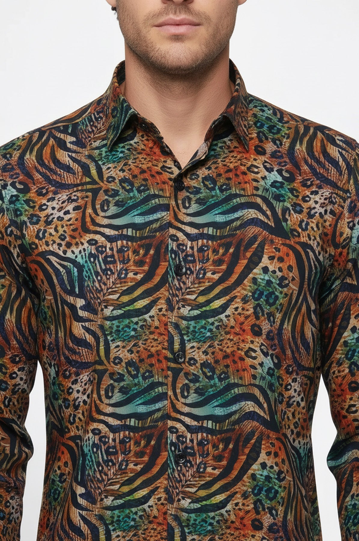Animal Patterned Long Sleeves Multicolor Men Shirt - Wessi