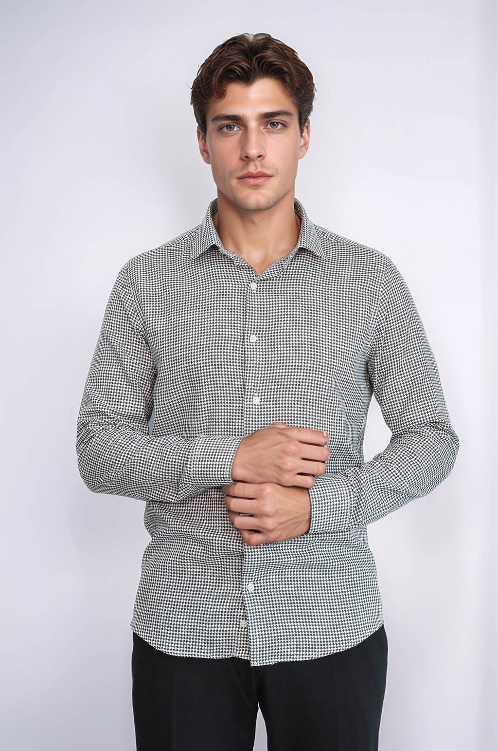 Houndstooth Pattern Green Men Shirt - Wessi