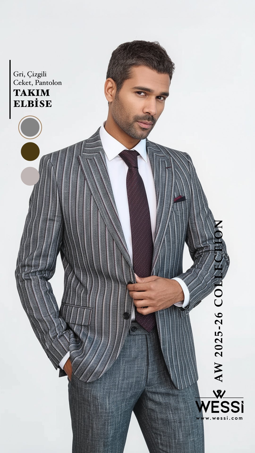 Striped Two Piece Grey Men Suit - Wessi