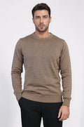 Brown Crew Neck Men Sweater - Wessi