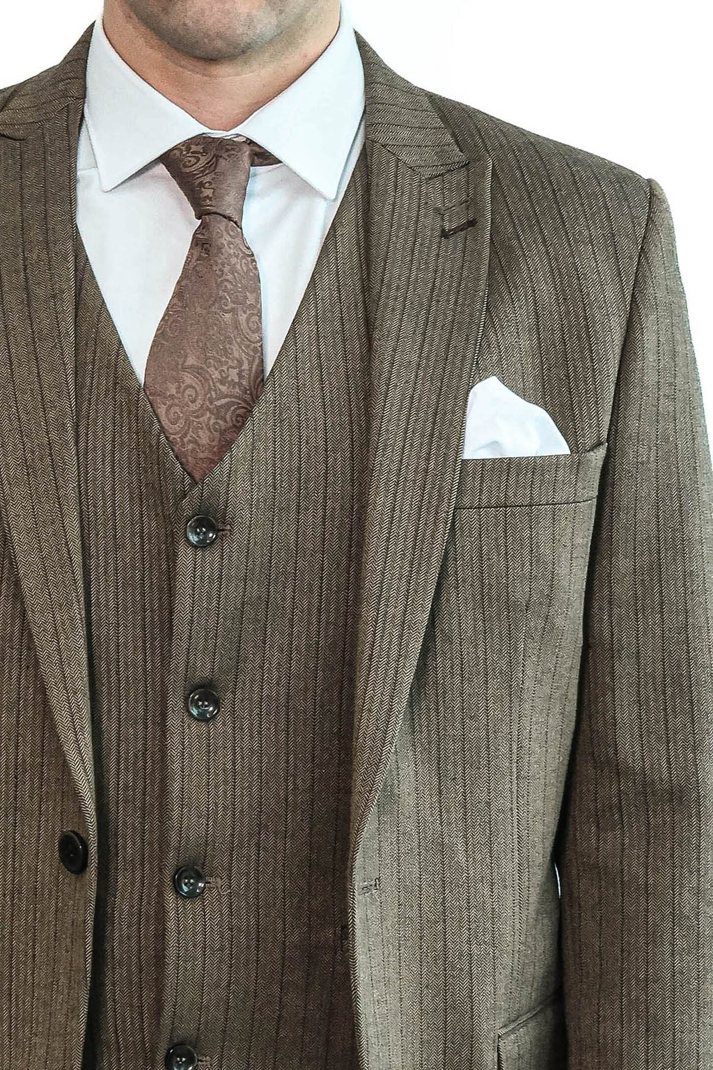 Striped Slim Fit Brown Men Suit - Wessi