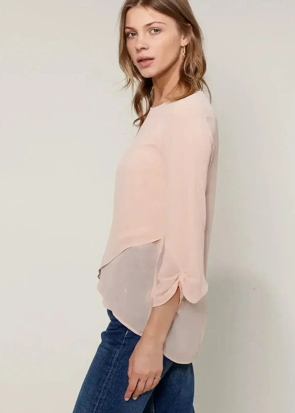Blush & Cream Cross Hem Blouse For Women | Femstylo