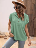 Women Half Button Hooded Short Sleeve Blouse
