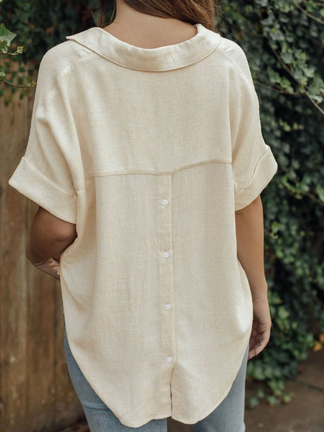 Women Johnny Collar Half Sleeve Blouse