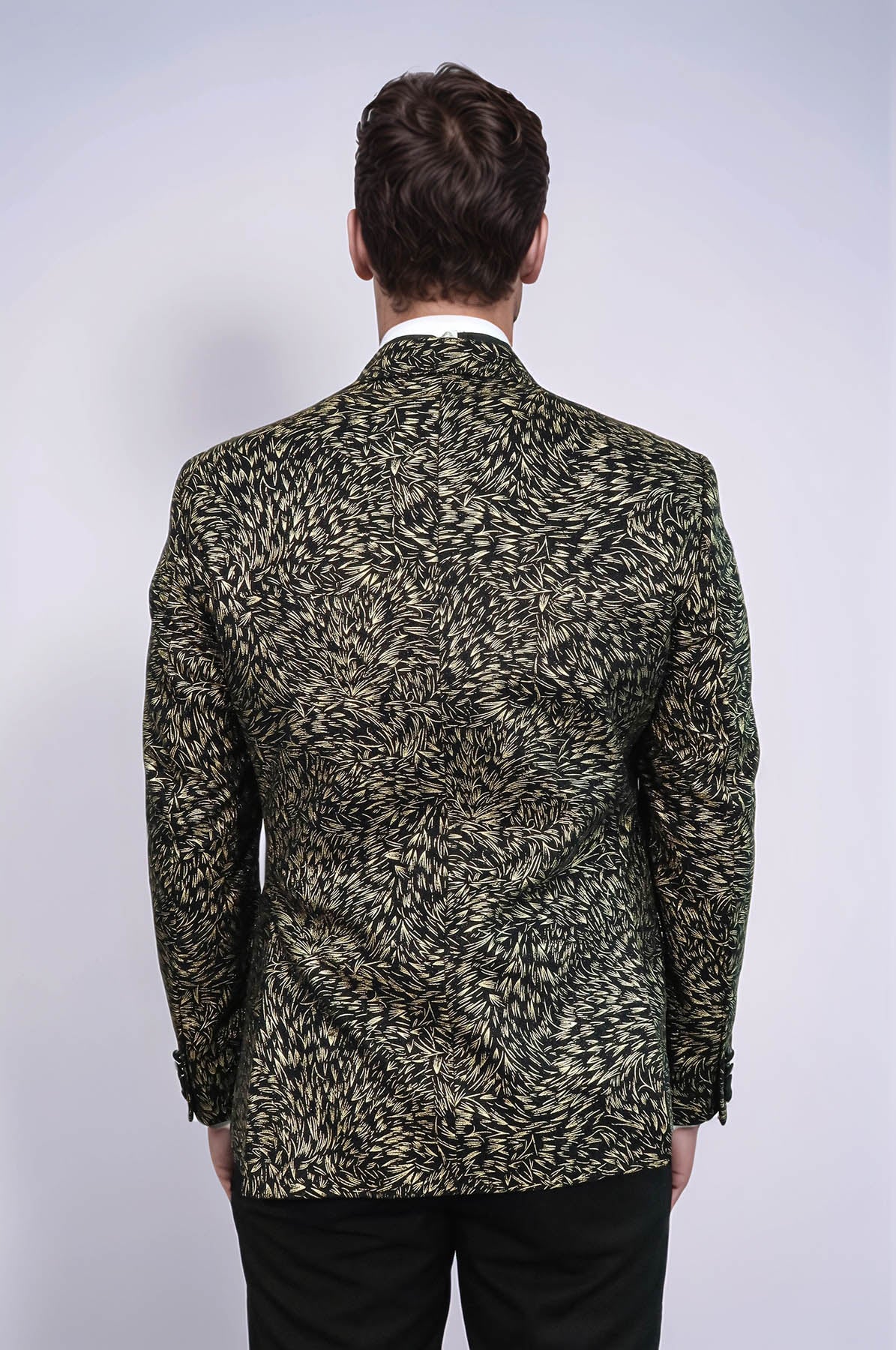 Feather Patterned Slim Fit Black Men Party Blazer - Wessi